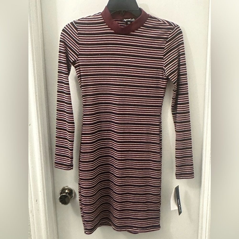 NWT Sequin Hearts Stripes Long Sleeve Dress Size XS